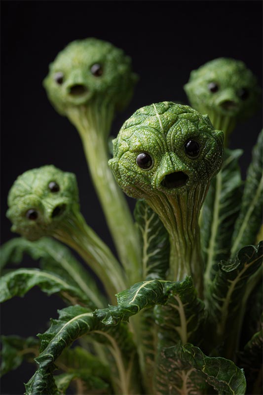 Story Started Ideas: Four fantasy plant creatures with leafy green bodies and large, expressive black eyes and open mouths, resembling animated vegetables, stand against a dark background—perfect inspiration for unique story ideas. Story Started Ideas: Four fantasy plant creatures with leafy green bodies and large, expressive black eyes and open mouths, resembling animated vegetables, stand against a dark background—perfect inspiration for unique story ideas.